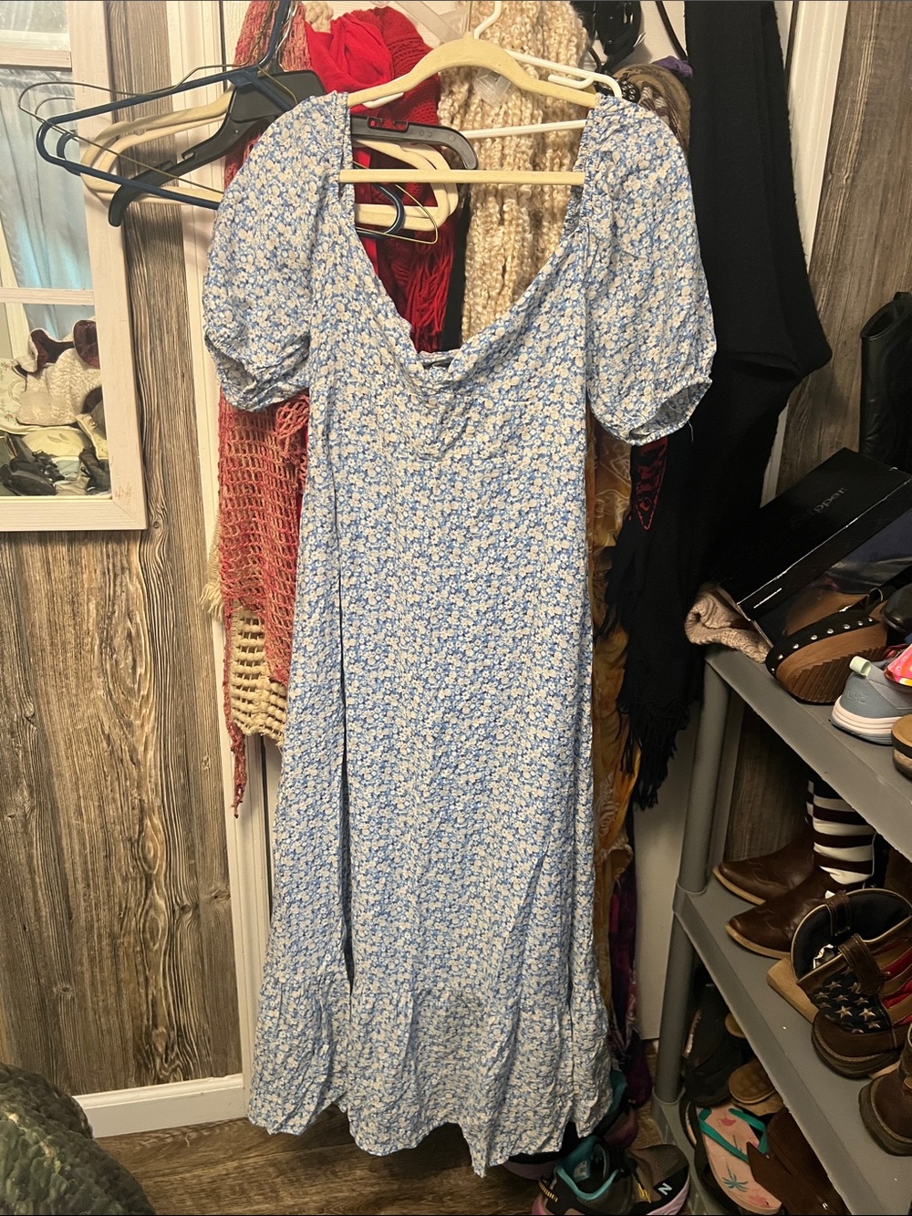 Blu Pepper Light Blue Floral Puff-Sleeve Maxi Dress